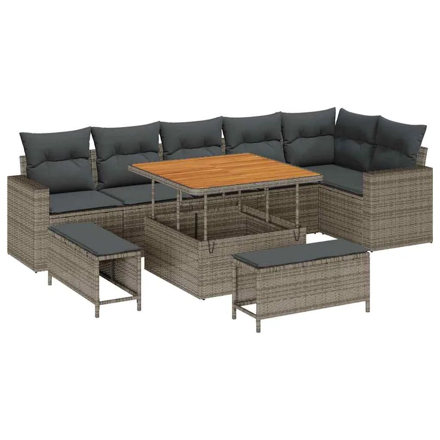 Ensemble de canapé de jardin 9 pcs Gris polyrotin - 2