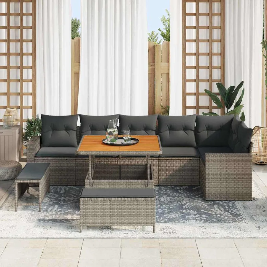 Ensemble de canapé de jardin 9 pcs Gris polyrotin - 3
