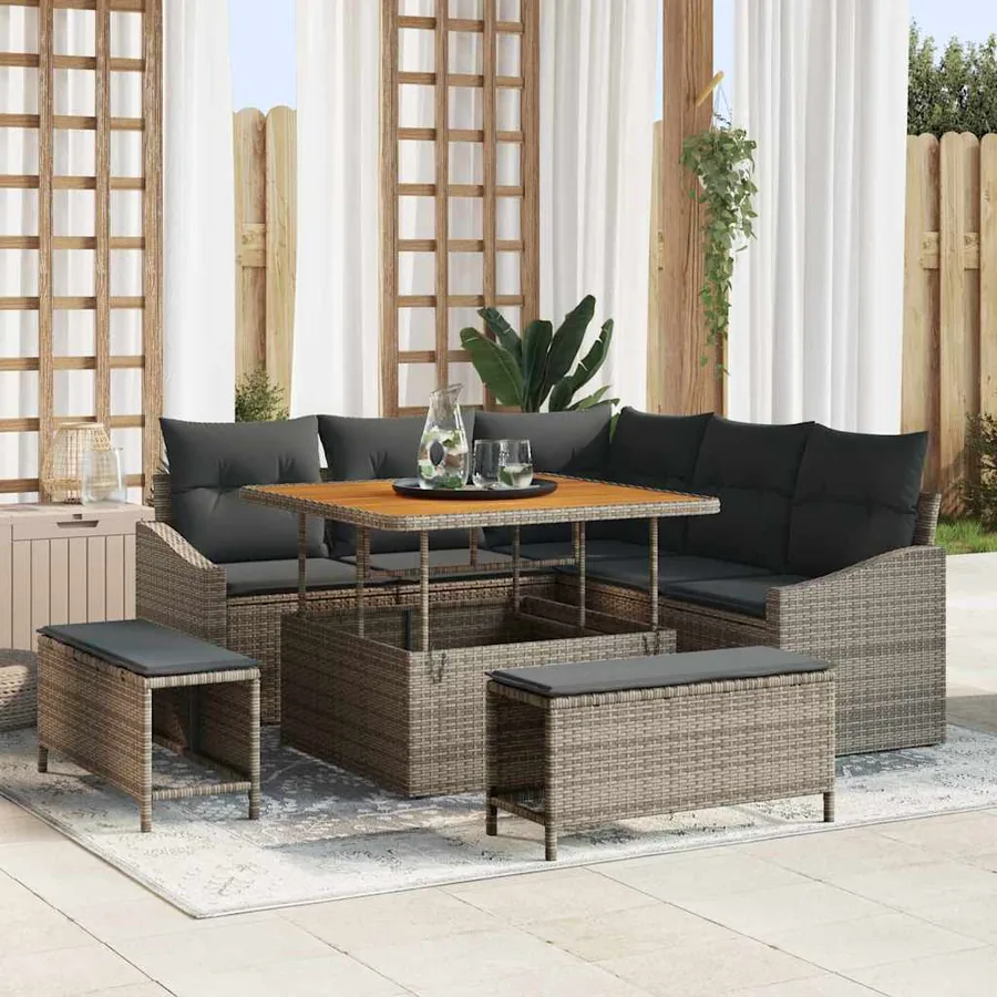 Ensemble de canapé de jardin avec coussin 8 pcs Gris polyrotin