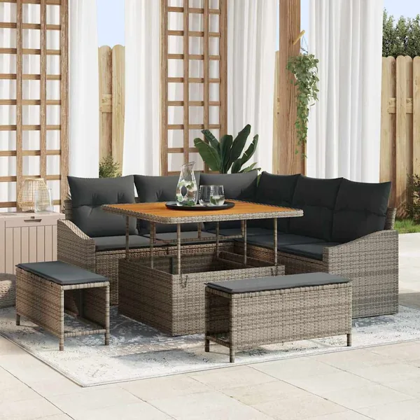 Ensemble de canapé de jardin avec coussin 8 pcs Gris polyrotin