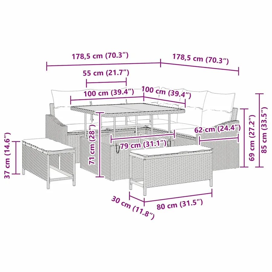 Ensemble de canapé de jardin avec coussin 8 pcs Gris polyrotin - 14