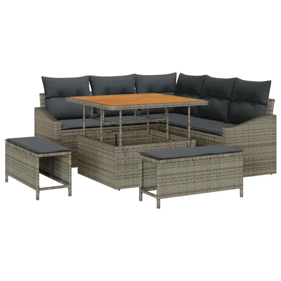 Ensemble de canapé de jardin avec coussin 8 pcs Gris polyrotin - 2