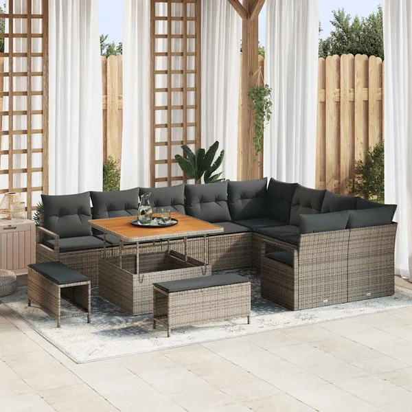 Ensemble de canapé de jardin avec coussin 12 pcs Gris polyrotin