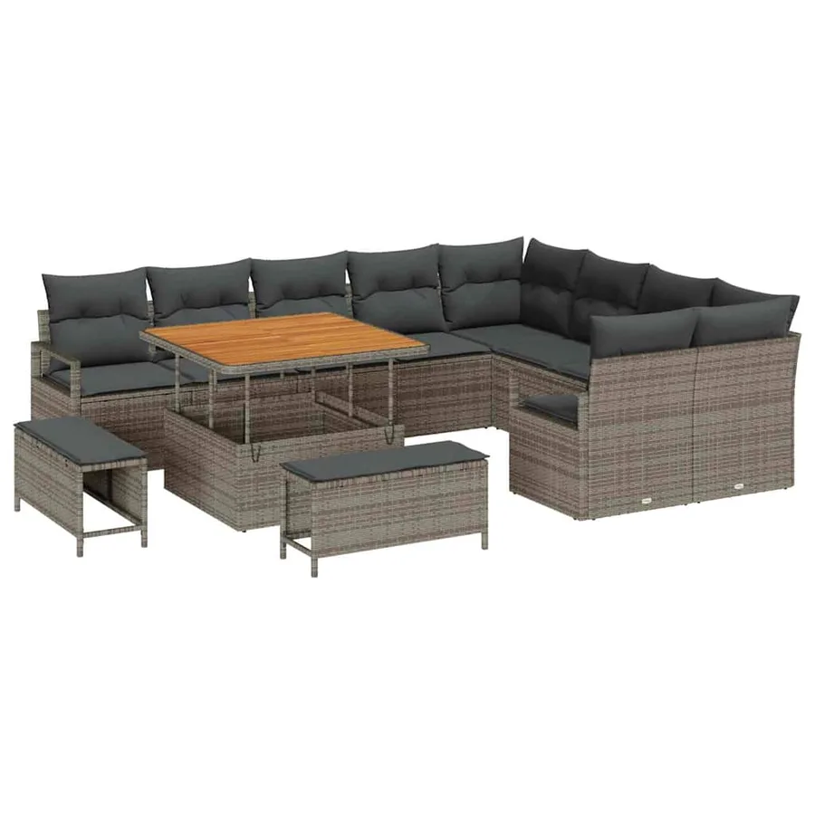 Ensemble de canapé de jardin avec coussin 12 pcs Gris polyrotin - 2