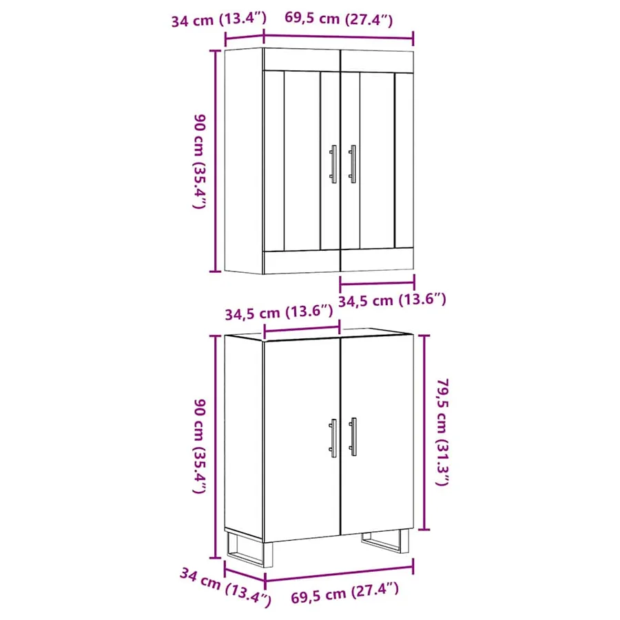 Haut Armoire 2 pcs chêne artisanal 69,5 x 34 x 180 cm - 12