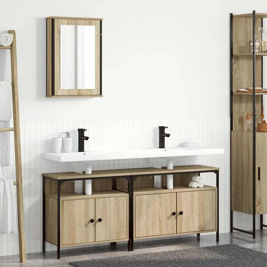 Ensemble de mobilier de salle de bain avec étagère 3 pcs Marron