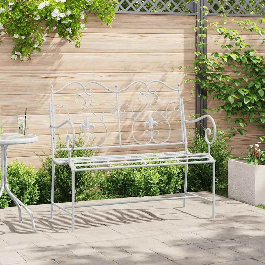 Banc de jardin Blanc antique 104 x 54 x 93 cm Acier