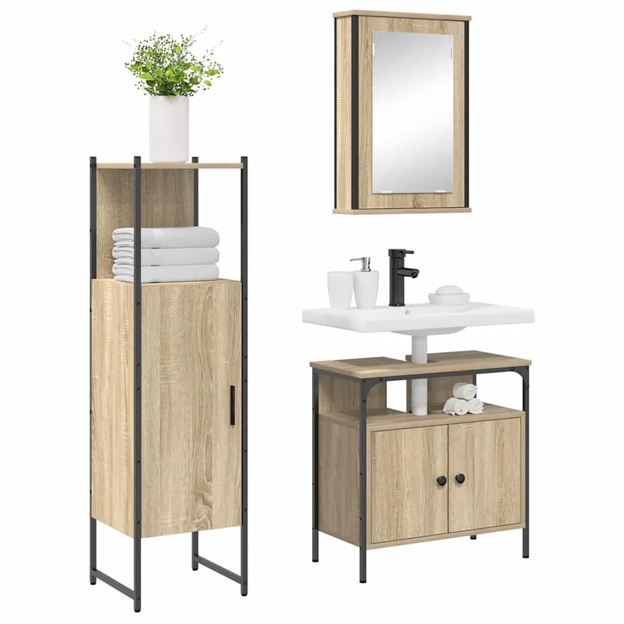 Ensemble de mobilier de salle de bain avec étagère 3 pcs Marron - 3
