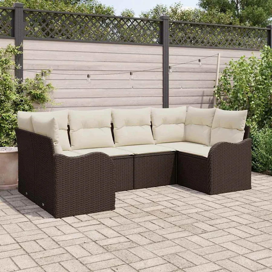Ensemble de canapé de jardin 6 pcs Marron et blanc Poly rotin