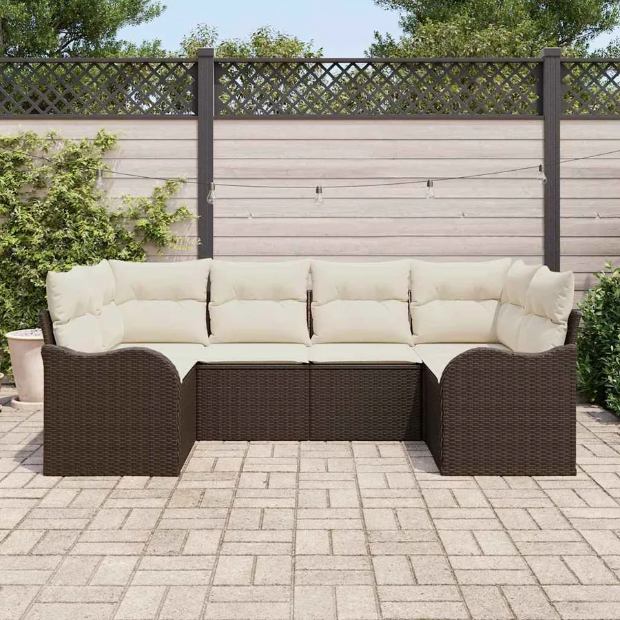 Ensemble de canapé de jardin 6 pcs Marron et blanc Poly rotin - 3