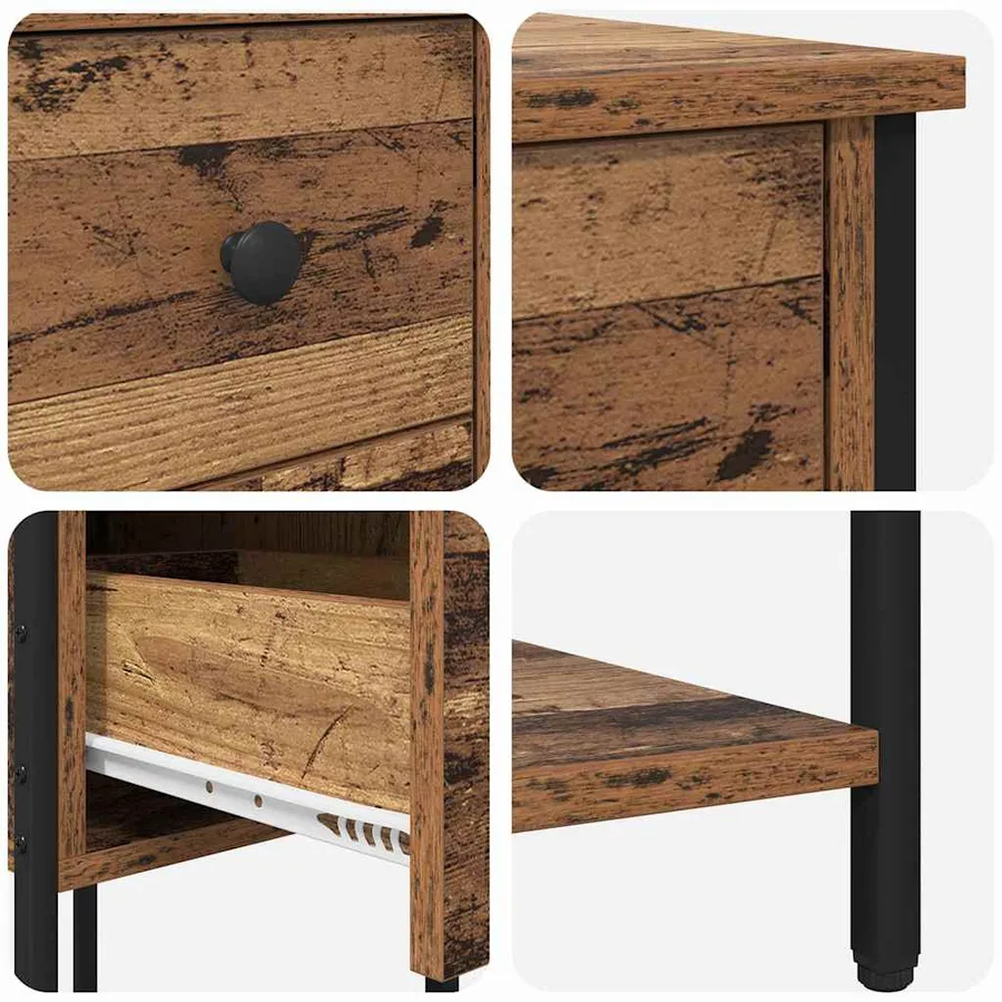 Cabinet de chevet avec tiroir 2 pcs Bois ancien 32 x 42 x 70 cm - 10