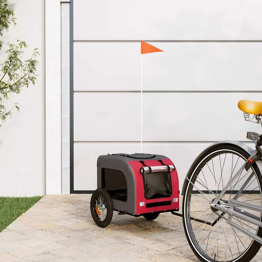 Remorque de vélo pour animaux de compagnie rouge et gris