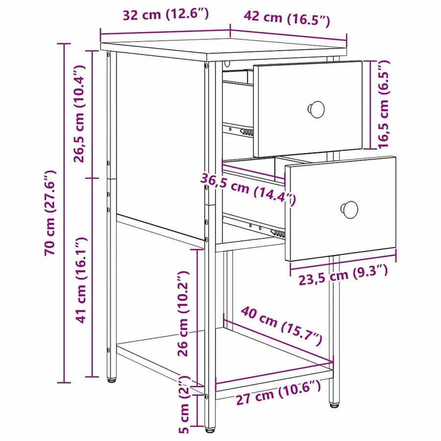 Cabinet de chevet avec tiroir 2 pcs Chêne noir 32 x 42 x 70 cm - 13