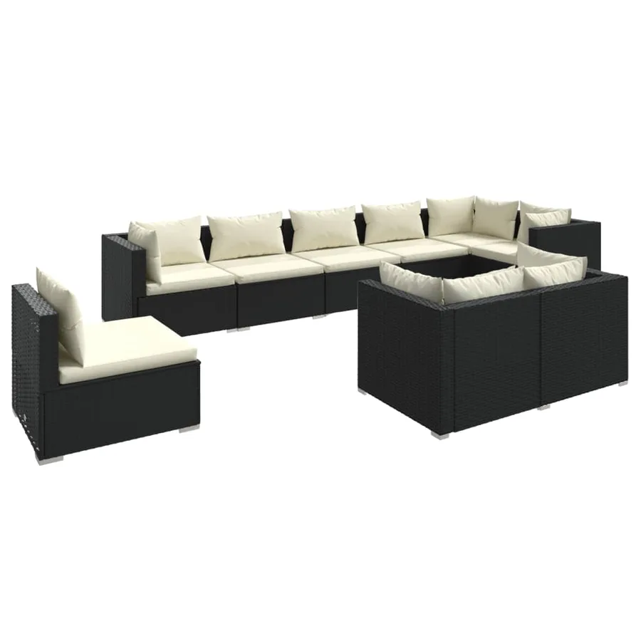 Salon de jardin 9 pcs avec coussins Résine tressée Noir - 2