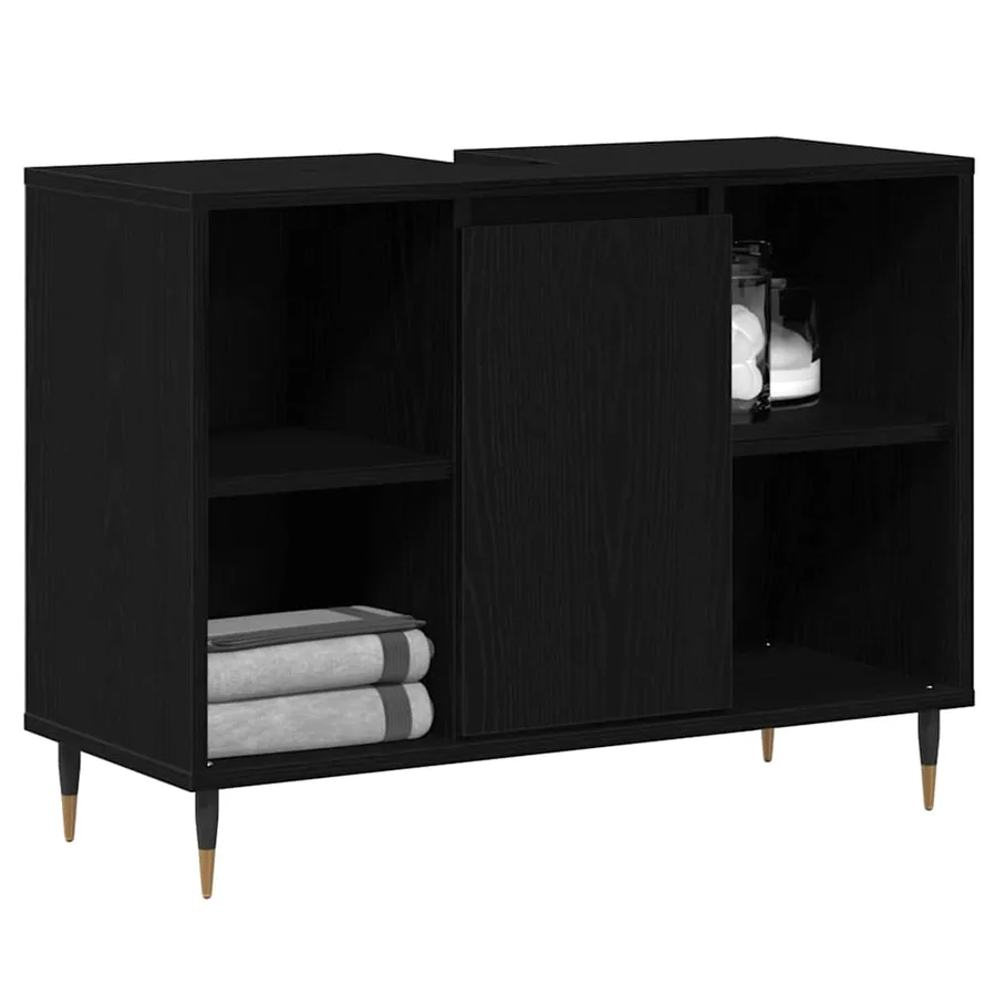 Cabinet de salle de bain Noir 80 x 33 x 60 cm Bois d'ingénierie - 3