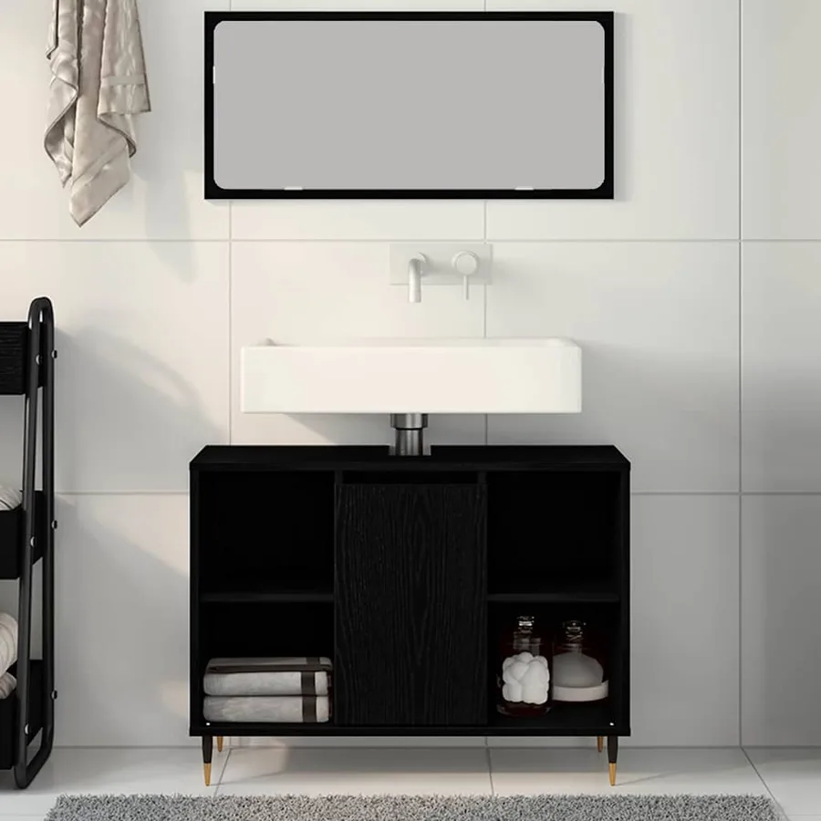 Cabinet de salle de bain Noir 80 x 33 x 60 cm Bois d'ingénierie - 4