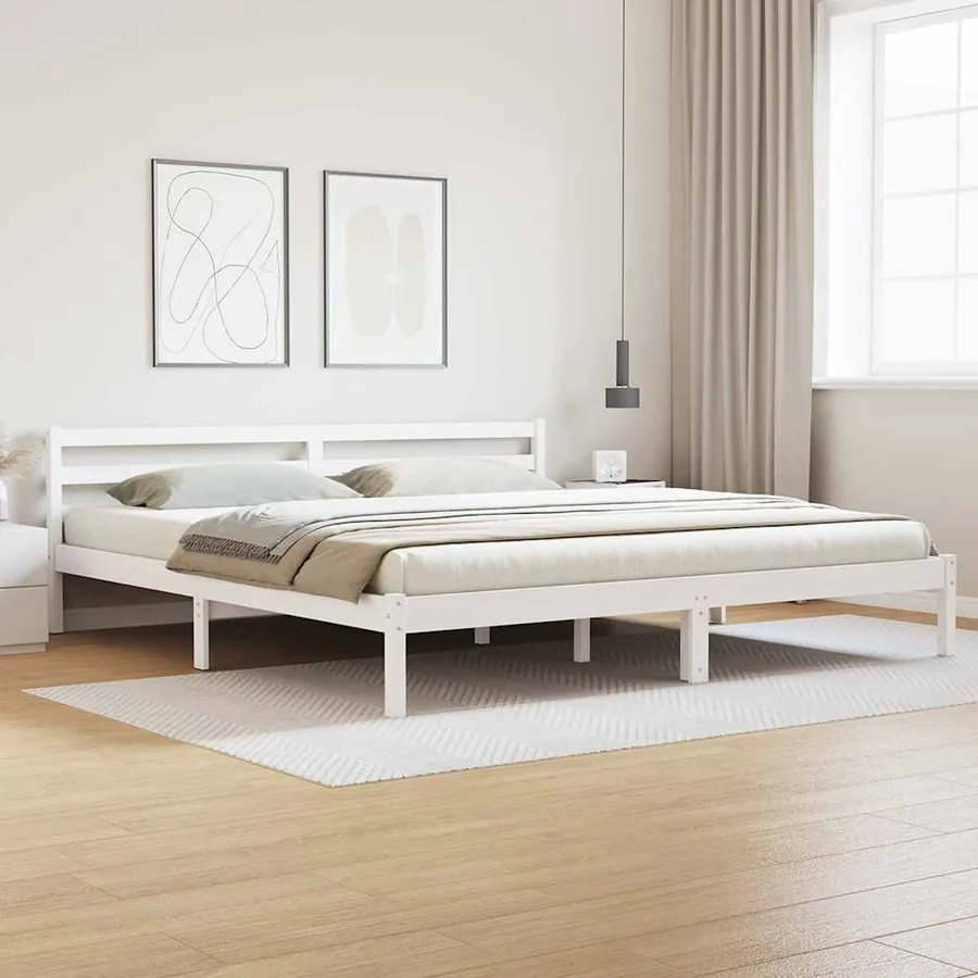 Cadre de lit Blanc 215,5 x 185,5 x 69,5 cm Bois de Pin Massif