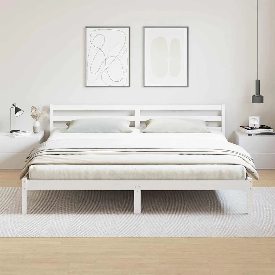 Cadre de lit Blanc 215,5 x 185,5 x 69,5 cm Bois de Pin Massif - 4