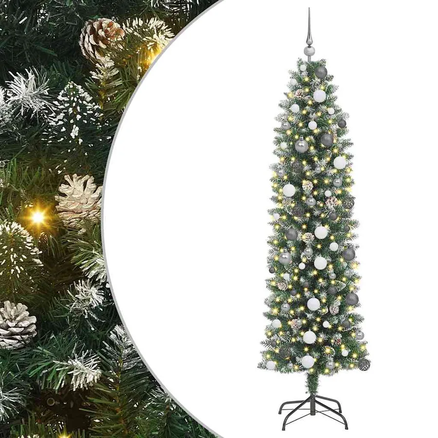 Arbre de Noël artificiel slim avec 300 LED Vert et blanc 210 cm - 2