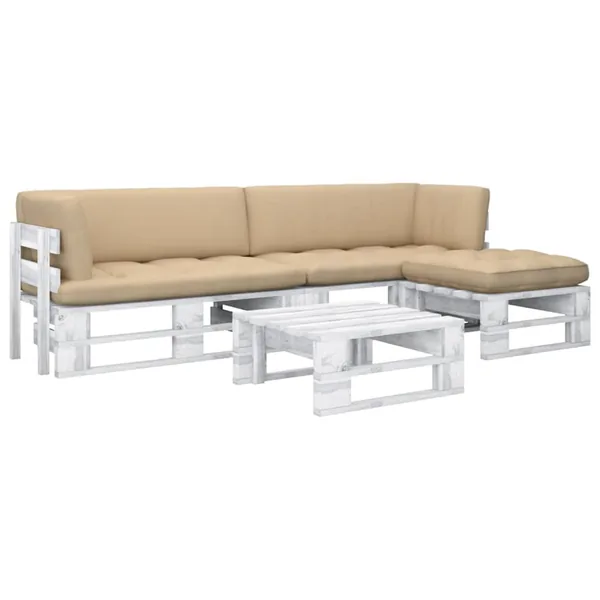 Salon de jardin palette 4 pcs et coussins Pin imprégné de blanc