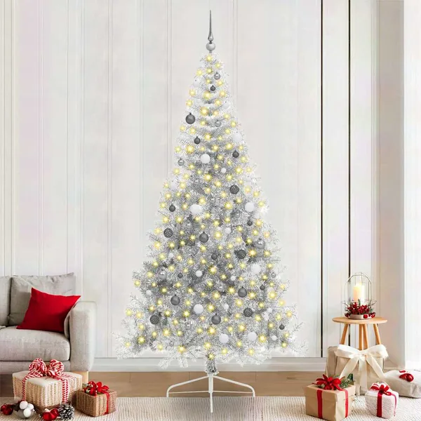 Sapin de Noël artificiel pré-éclairé Argent 240 cm PET