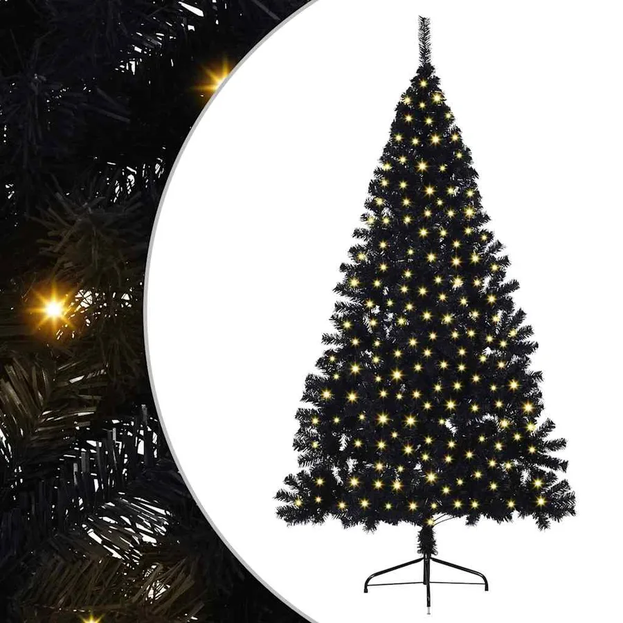 Sapin de Noël artificiel pré-éclairé Noir 240 cm PVC - 2