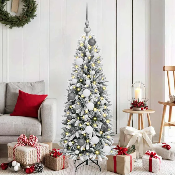Sapin de Noël artificiel avec 150 LED avec support Blanc 120 cm