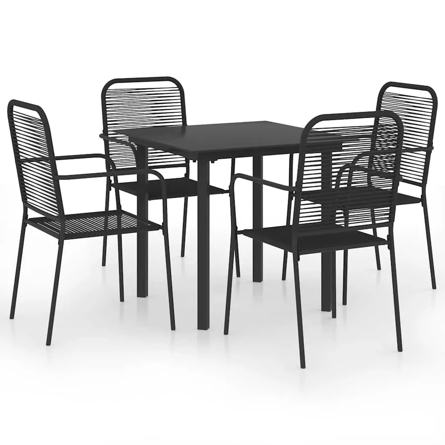Ensemble à manger de jardin 5 pcs noir verre et acier - 2