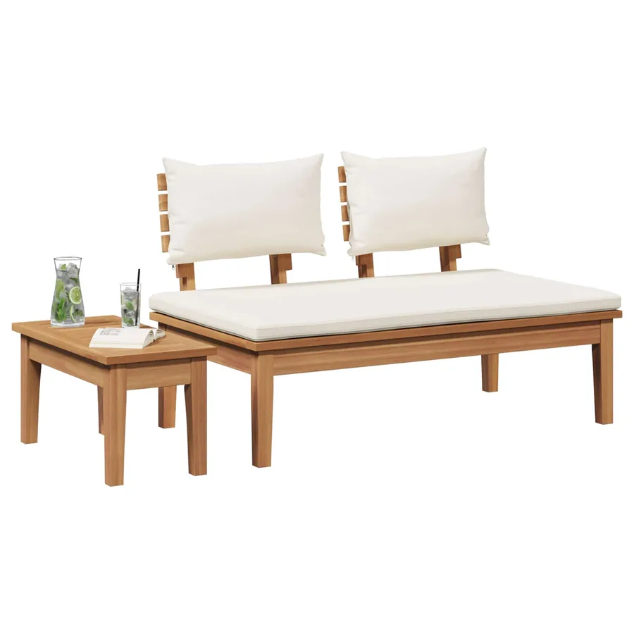 Ensemble banc et table de jardin 2 pcs Crème et marron - 3