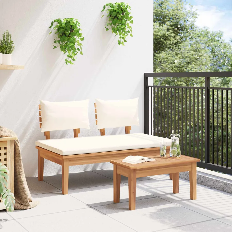 Ensemble banc et table de jardin 2 pcs Crème et marron - 4