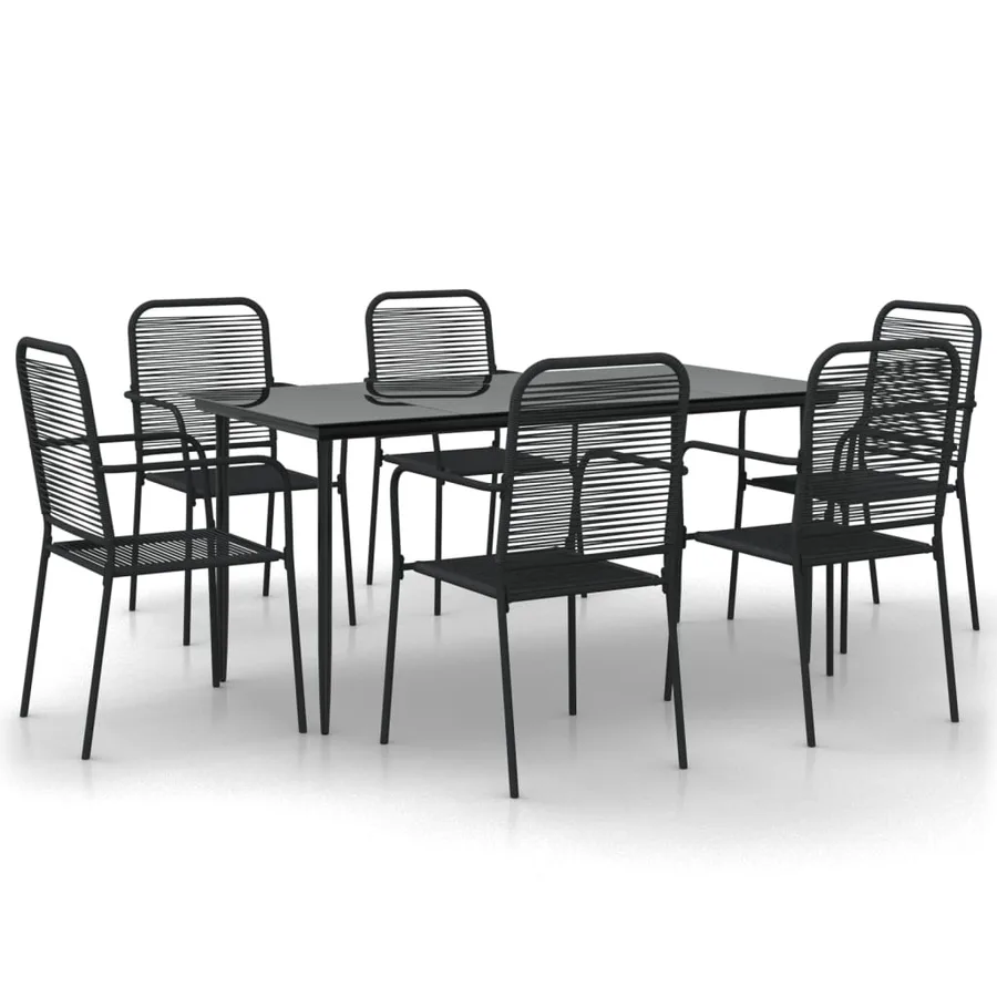 Ensemble à manger de jardin 7 pcs Noir Corde de coton et acier - 2