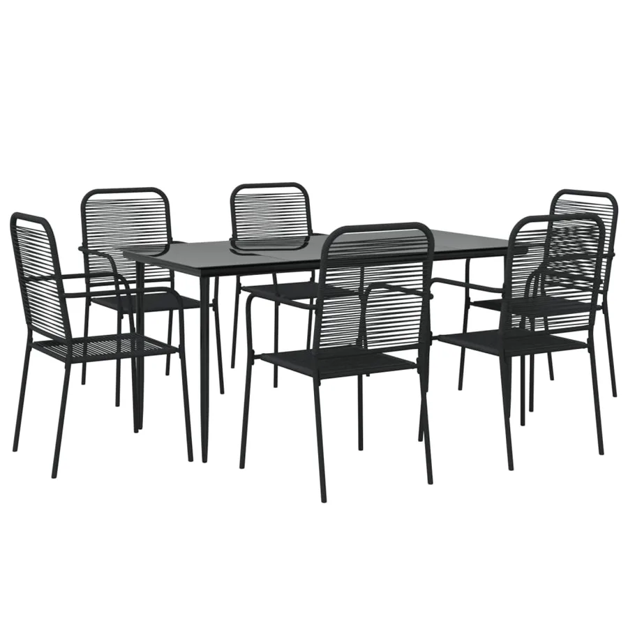 Ensemble à manger de jardin 7 pcs Noir Corde de coton et acier - 3