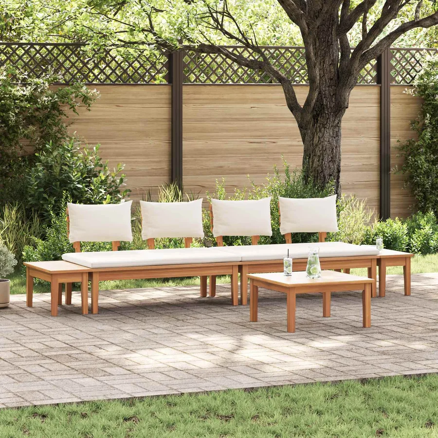 Ensemble de canapé de jardin 5 pcs Marron et Crème