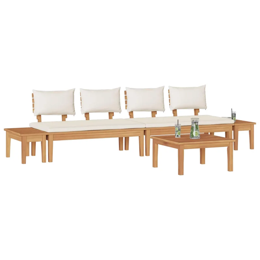 Ensemble de canapé de jardin 5 pcs Marron et Crème - 3