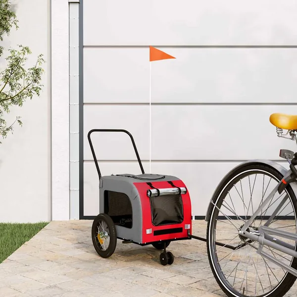 Remorque de vélo pour animaux Rouge et gris 125 x 53 x 54 cm