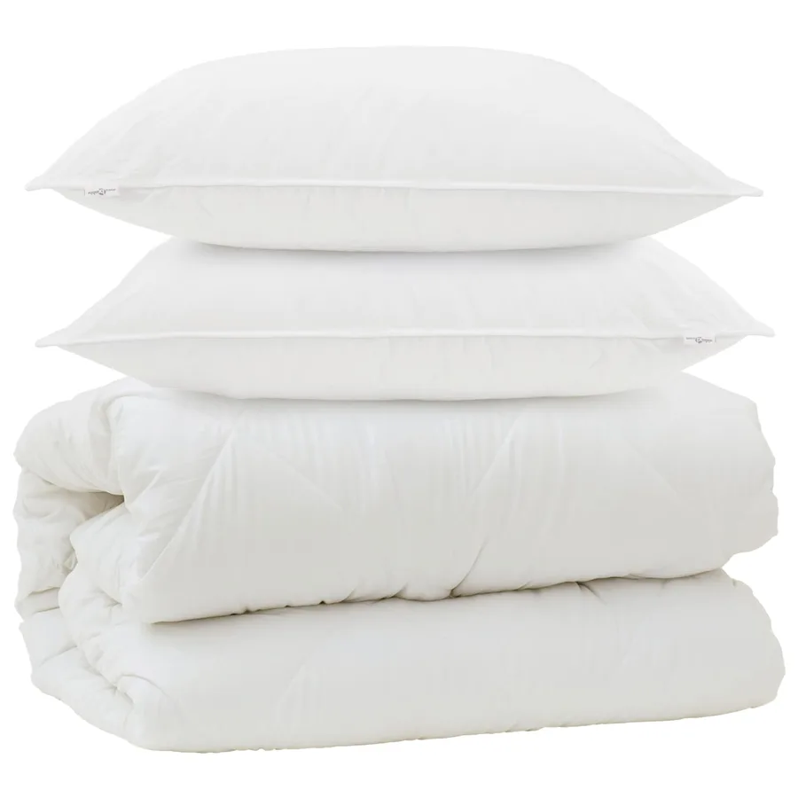 Couette avec Oreillers avec oreiller 3 pcs Blanc Microfibre - 2