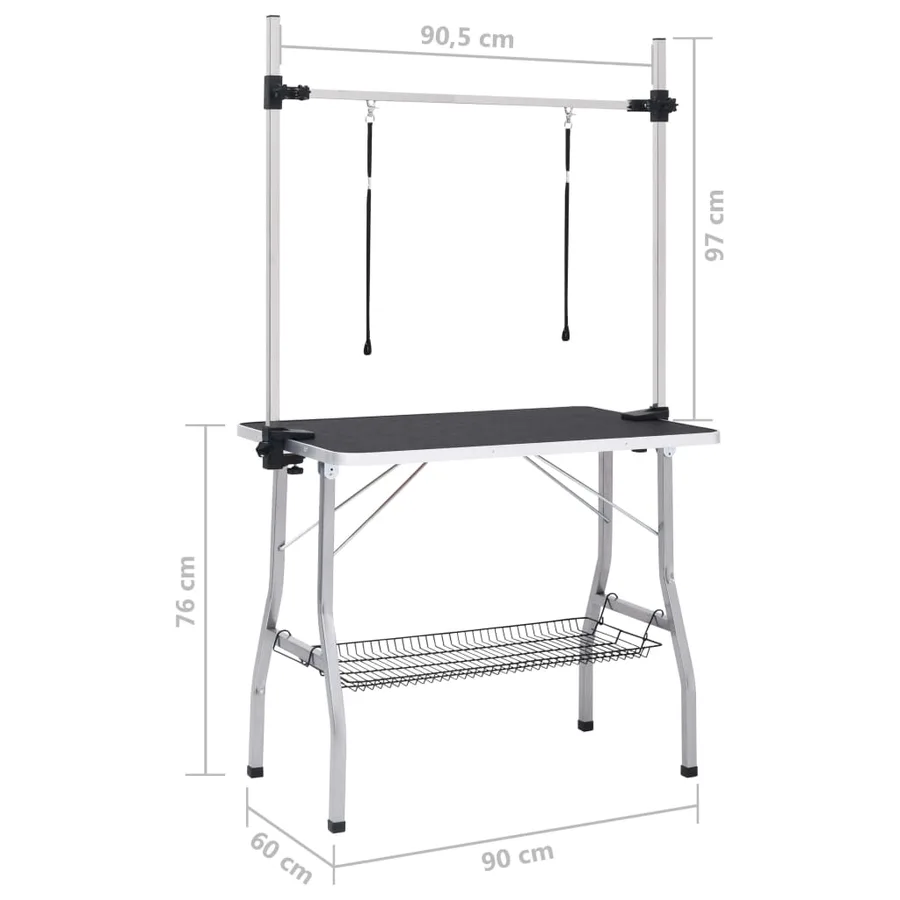 Table de toilettage réglable de chiens avec 2 boucles et panier - 11