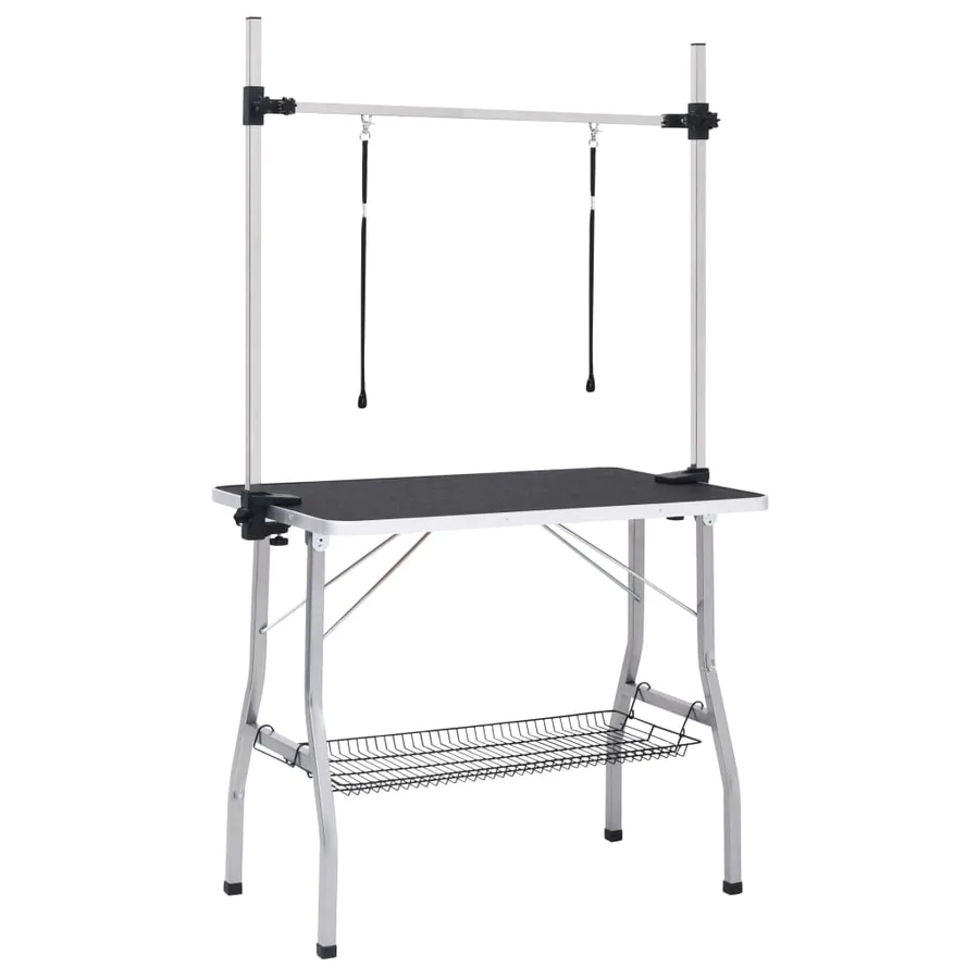 Table de toilettage réglable de chiens avec 2 boucles et panier - 2