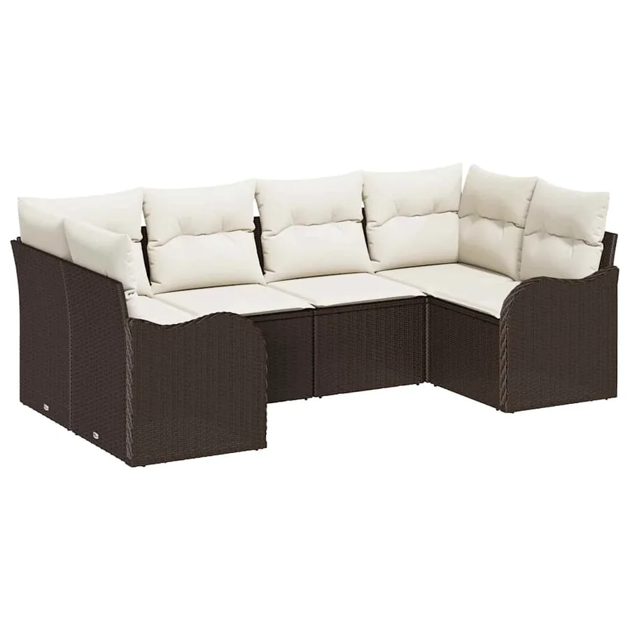 Ensemble de canapé de jardin 6 pcs Marron Poly rotin - 2