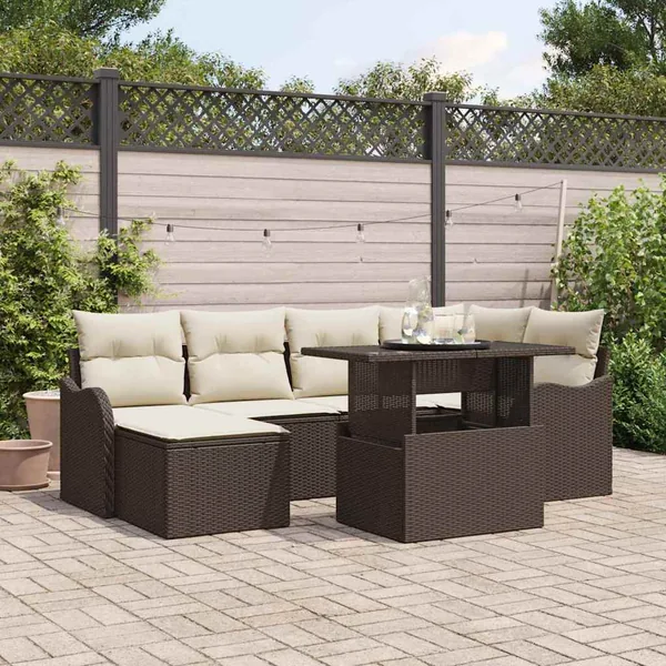 Ensemble de canapé de jardin 7 pcs Marron Poly rotin