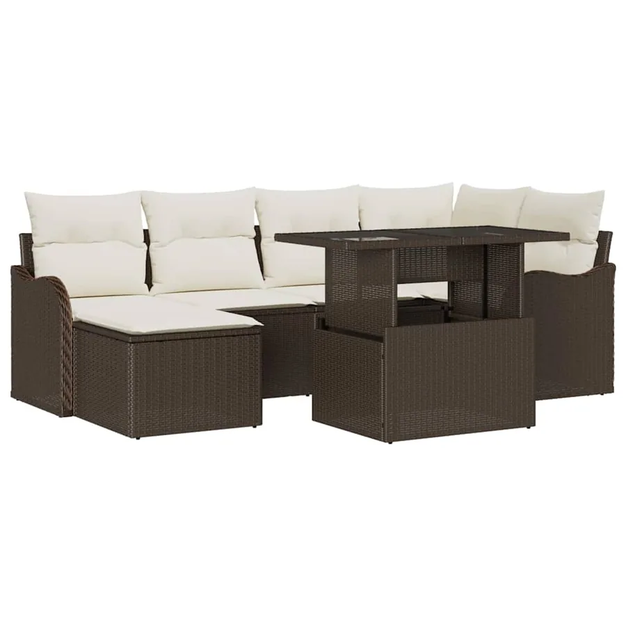Ensemble de canapé de jardin 7 pcs Marron Poly rotin - 2