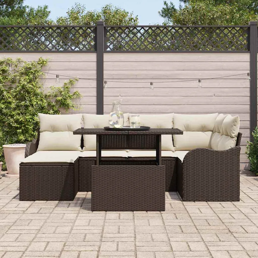 Ensemble de canapé de jardin 7 pcs Marron Poly rotin - 3