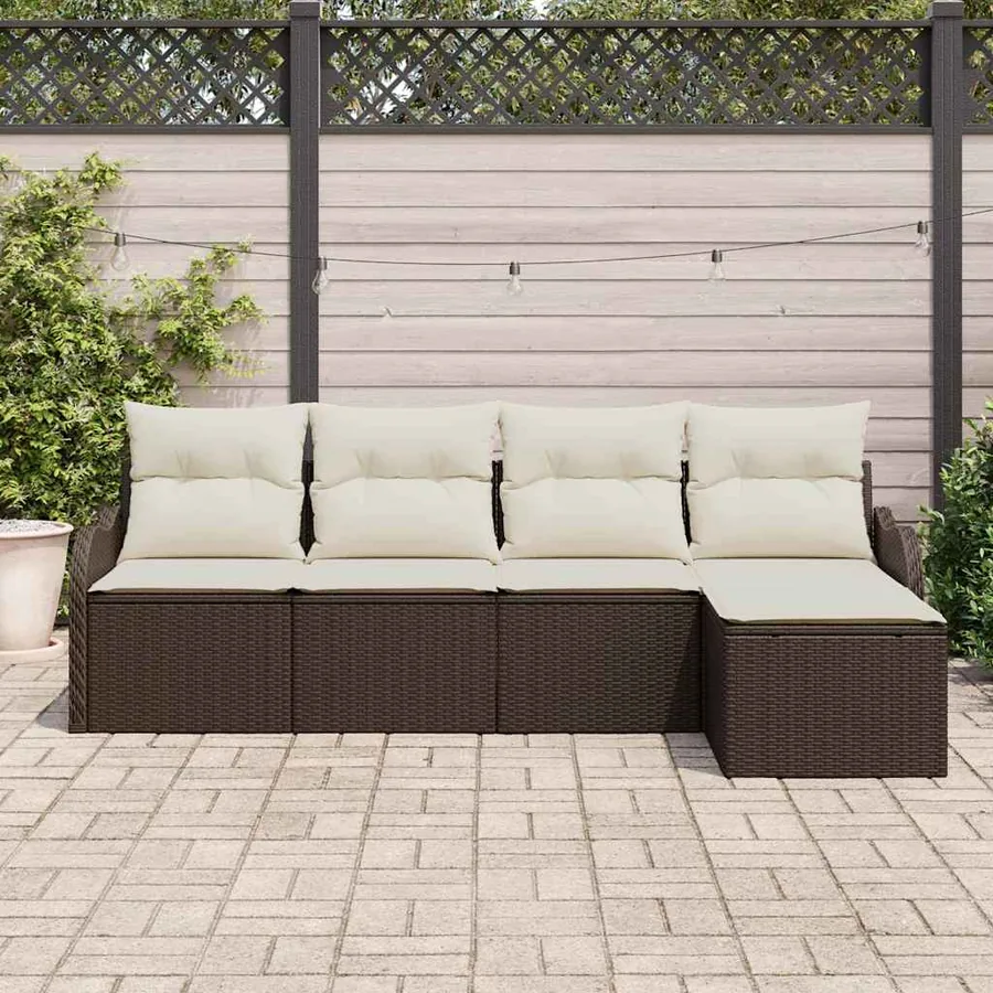 Ensemble de canapé de jardin 5 pcs Marron polyrotin - 3