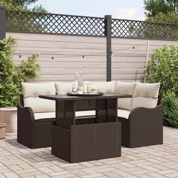Ensemble de repas extérieur 5 pcs Marron Poly rotin