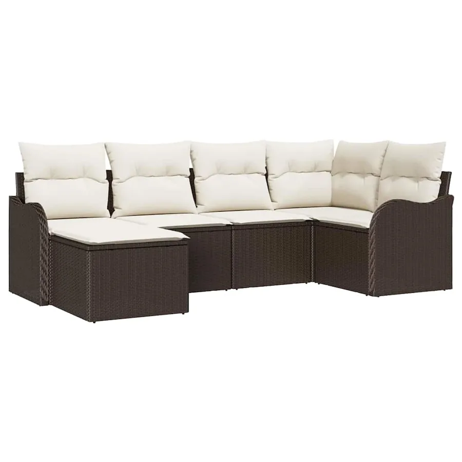 Ensemble de canapé de jardin 6 pcs Marron Poly rotin - 2