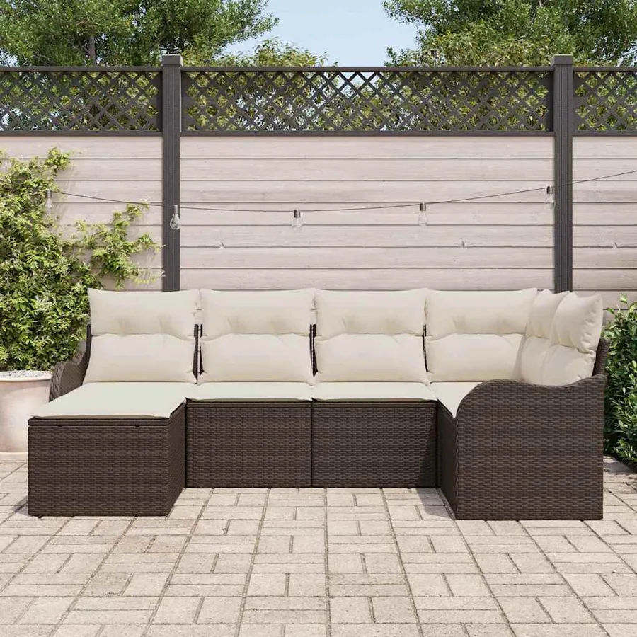 Ensemble de canapé de jardin 6 pcs Marron Poly rotin - 3