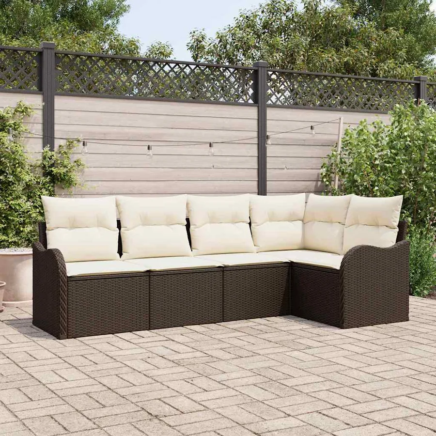 Ensemble de canapé de jardin 5 pcs Marron polyrotin