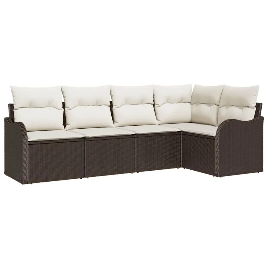 Ensemble de canapé de jardin 5 pcs Marron polyrotin - 2
