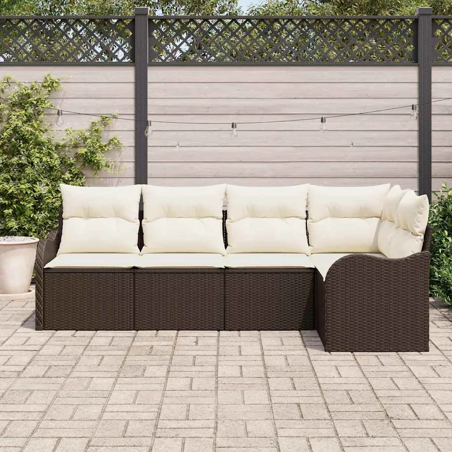 Ensemble de canapé de jardin 5 pcs Marron polyrotin - 3