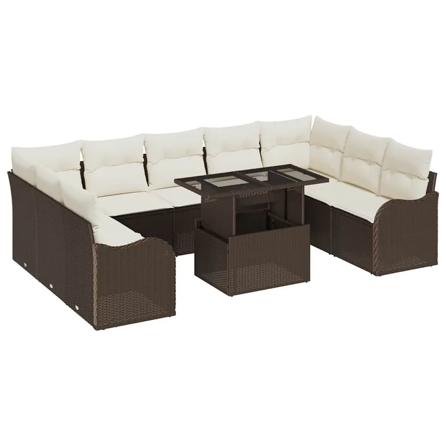 Ensemble de canapé de jardin 10 pcs Marron Poly rotin - 2